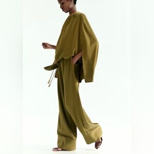 H&M olive green wide leg pants with Bead Detail Size S NW